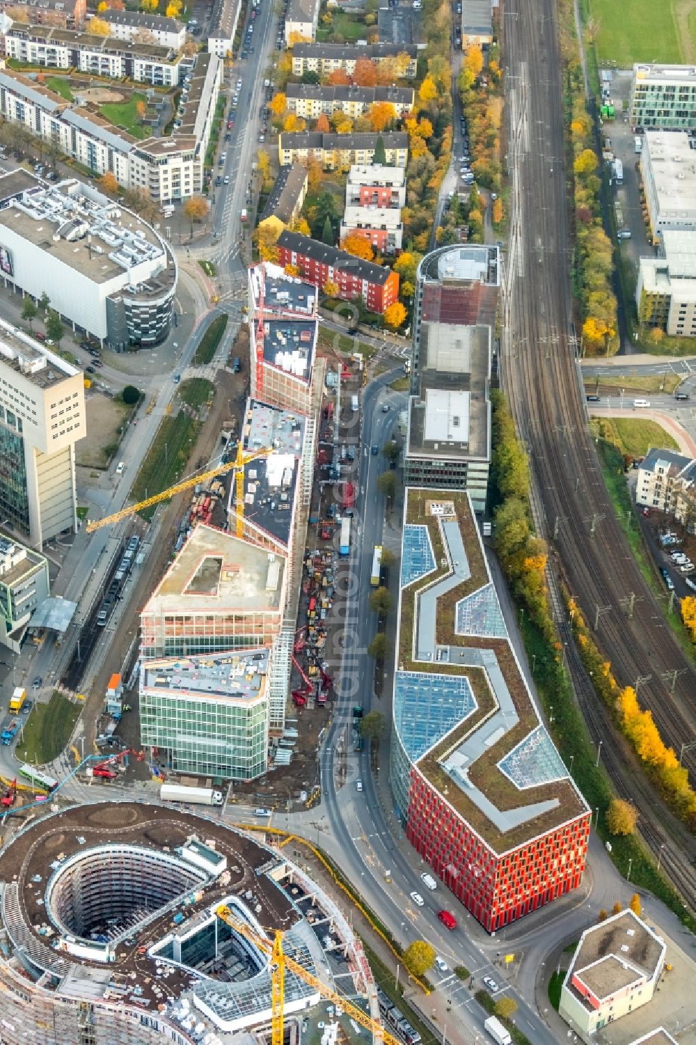 Aerial photograph Düsseldorf - Construction site to build a new office and commercial building FLOAT between Franzsiusstrasse and Holzstrasse in Duesseldorf in the state North Rhine-Westphalia, Germany