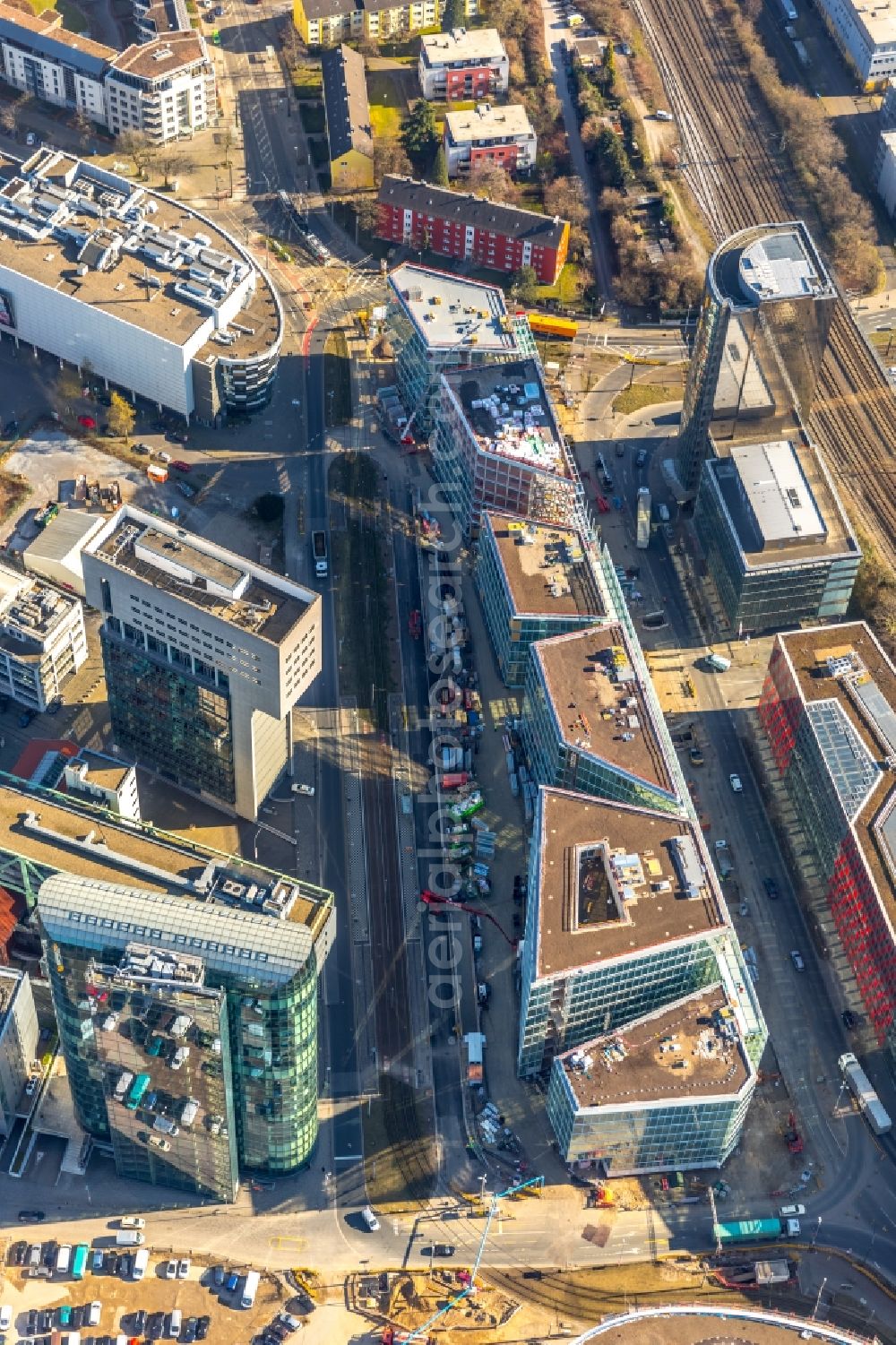 Aerial image Düsseldorf - Construction site to build a new office and commercial building FLOAT between Franzsiusstrasse and Holzstrasse in Duesseldorf in the state North Rhine-Westphalia, Germany