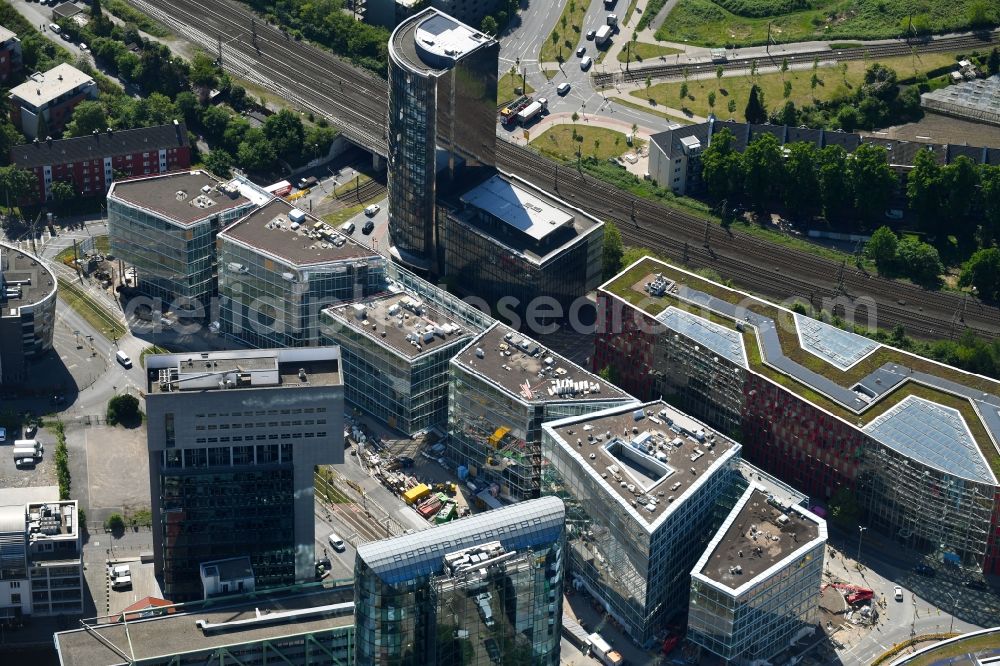 Aerial image Düsseldorf - Construction site to build a new office and commercial building FLOAT between Franzsiusstrasse and Holzstrasse in Duesseldorf in the state North Rhine-Westphalia, Germany