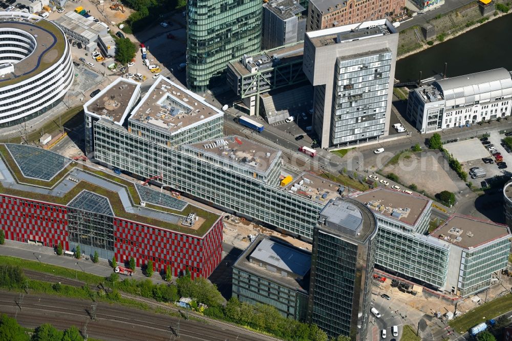 Düsseldorf from above - Construction site to build a new office and commercial building FLOAT between Franzsiusstrasse and Holzstrasse in Duesseldorf in the state North Rhine-Westphalia, Germany