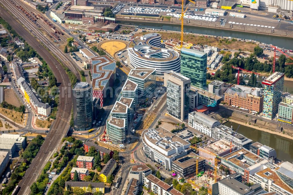 Aerial image Düsseldorf - Construction site to build a new office and commercial building FLOAT between Franzsiusstrasse and Holzstrasse in Duesseldorf in the state North Rhine-Westphalia, Germany