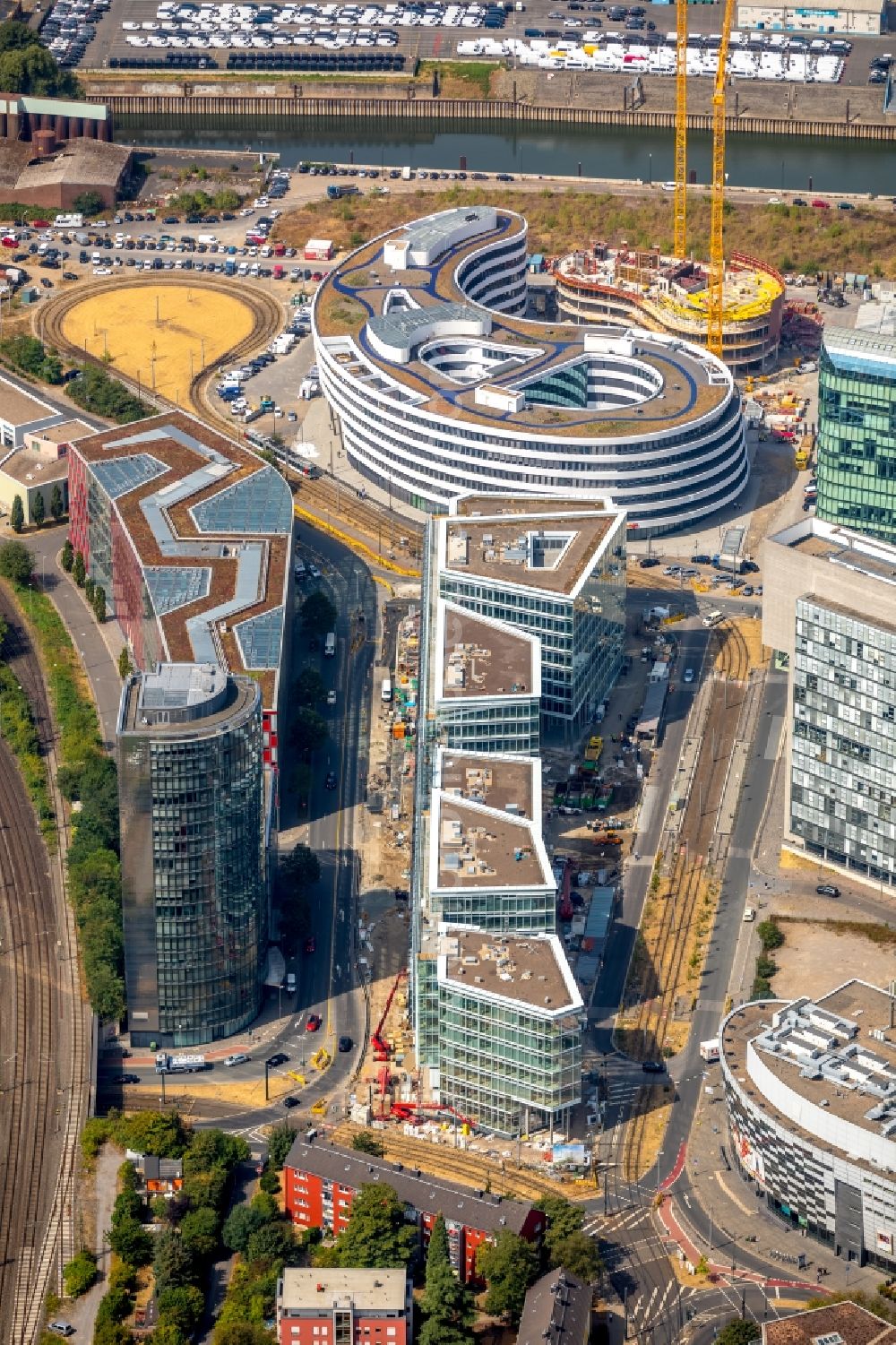 Aerial photograph Düsseldorf - Construction site to build a new office and commercial building FLOAT between Franzsiusstrasse and Holzstrasse in Duesseldorf in the state North Rhine-Westphalia, Germany