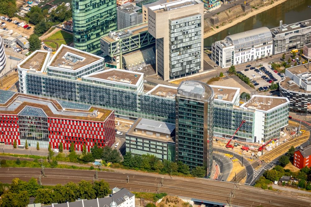 Aerial image Düsseldorf - Construction site to build a new office and commercial building FLOAT between Franzsiusstrasse and Holzstrasse in Duesseldorf in the state North Rhine-Westphalia, Germany