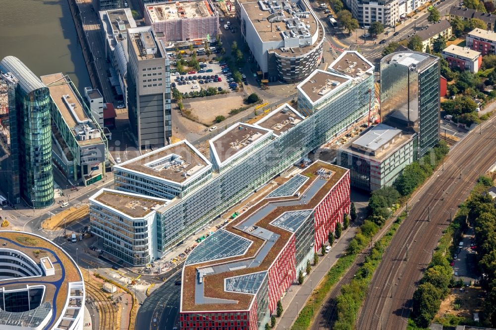 Düsseldorf from above - Construction site to build a new office and commercial building FLOAT between Franzsiusstrasse and Holzstrasse in Duesseldorf in the state North Rhine-Westphalia, Germany