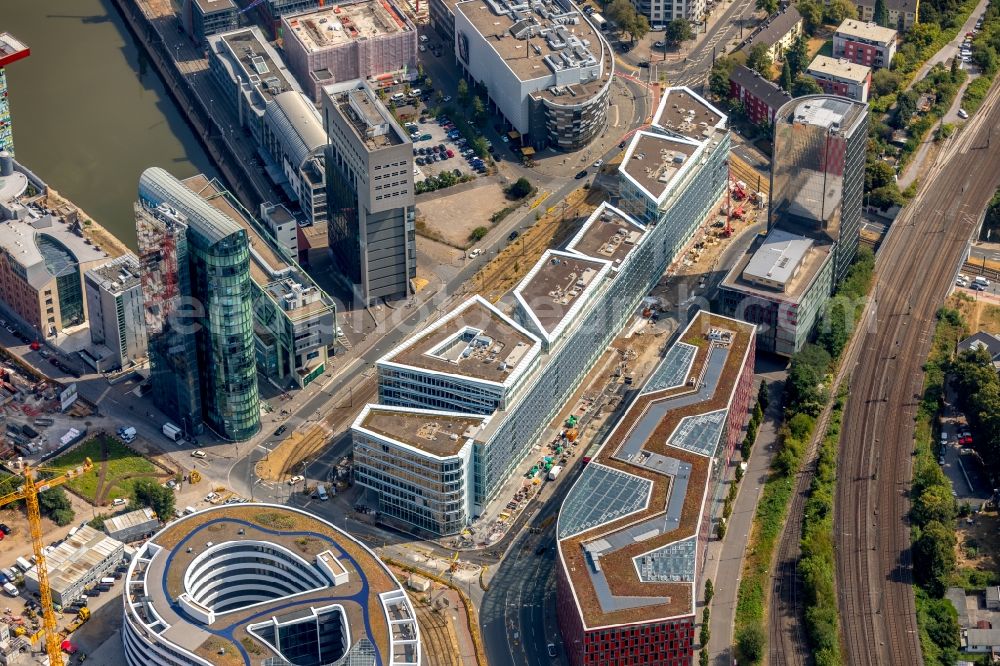 Aerial image Düsseldorf - Construction site to build a new office and commercial building FLOAT between Franzsiusstrasse and Holzstrasse in Duesseldorf in the state North Rhine-Westphalia, Germany