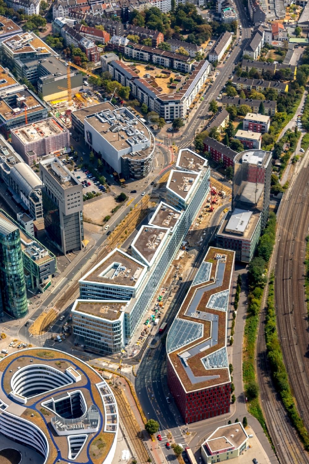 Aerial photograph Düsseldorf - Construction site to build a new office and commercial building FLOAT between Franzsiusstrasse and Holzstrasse in Duesseldorf in the state North Rhine-Westphalia, Germany