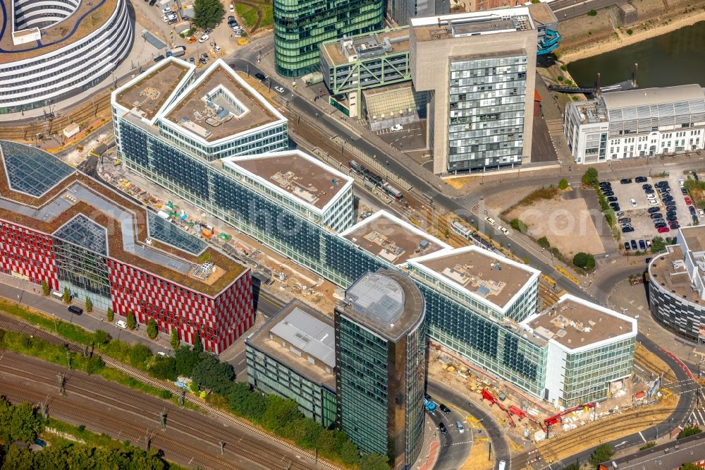 Düsseldorf from above - Construction site to build a new office and commercial building FLOAT between Franzsiusstrasse and Holzstrasse in Duesseldorf in the state North Rhine-Westphalia, Germany