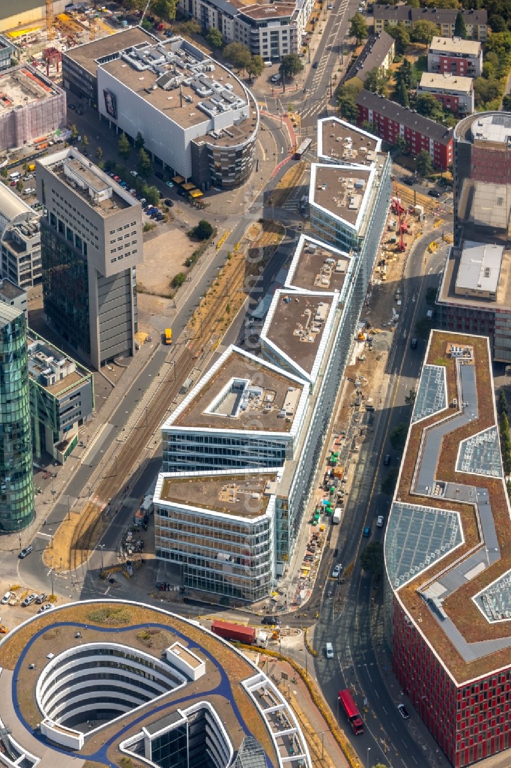 Aerial photograph Düsseldorf - Construction site to build a new office and commercial building FLOAT between Franzsiusstrasse and Holzstrasse in Duesseldorf in the state North Rhine-Westphalia, Germany