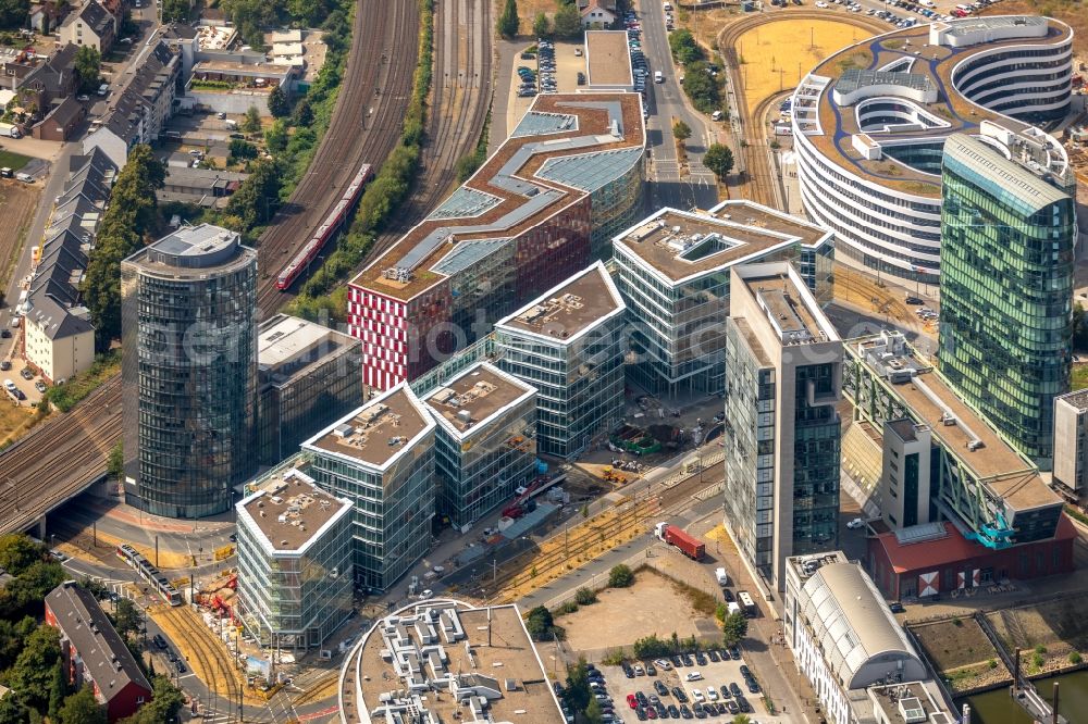 Aerial image Düsseldorf - Construction site to build a new office and commercial building FLOAT between Franzsiusstrasse and Holzstrasse in Duesseldorf in the state North Rhine-Westphalia, Germany