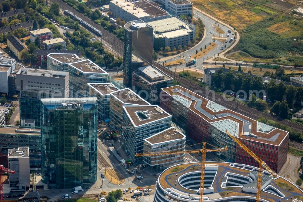 Düsseldorf from the bird's eye view: Construction site to build a new office and commercial building FLOAT between Franzsiusstrasse and Holzstrasse in Duesseldorf in the state North Rhine-Westphalia, Germany