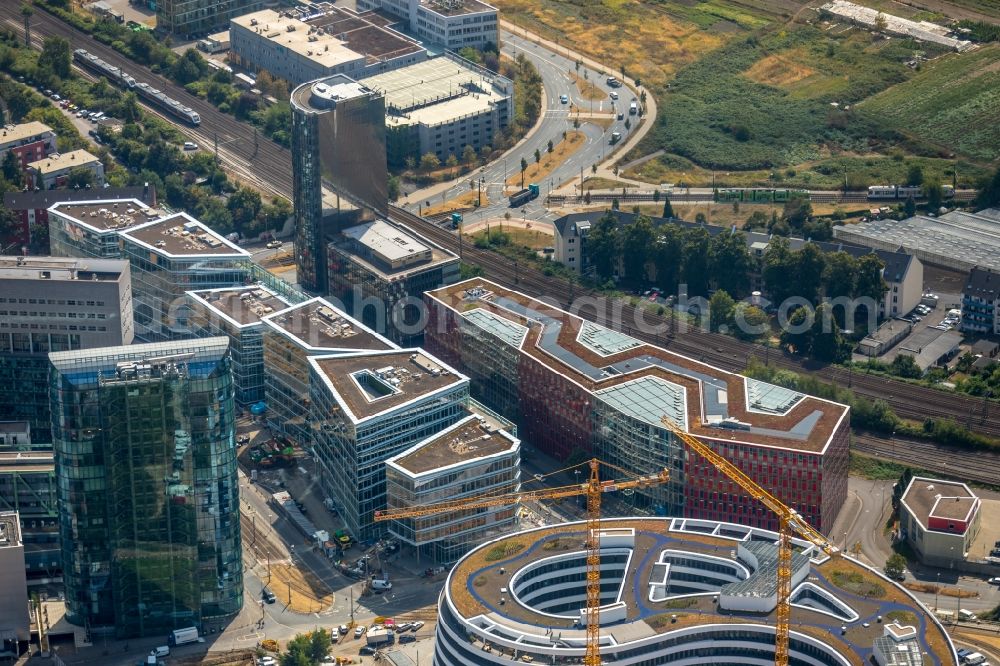 Aerial image Düsseldorf - Construction site to build a new office and commercial building FLOAT between Franzsiusstrasse and Holzstrasse in Duesseldorf in the state North Rhine-Westphalia, Germany