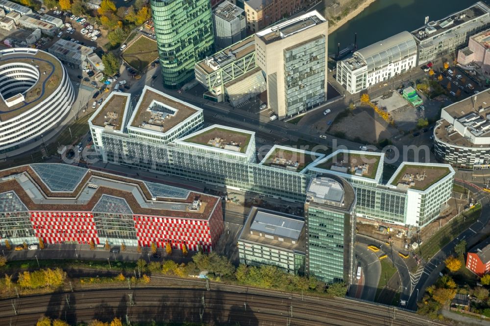 Aerial photograph Düsseldorf - Construction site to build a new office and commercial building FLOAT between Franzsiusstrasse and Holzstrasse in Duesseldorf in the state North Rhine-Westphalia, Germany