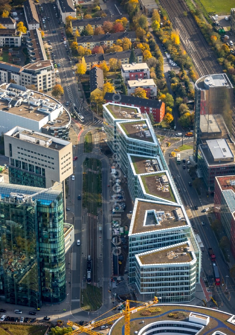 Aerial photograph Düsseldorf - Construction site to build a new office and commercial building FLOAT between Franzsiusstrasse and Holzstrasse in Duesseldorf in the state North Rhine-Westphalia, Germany