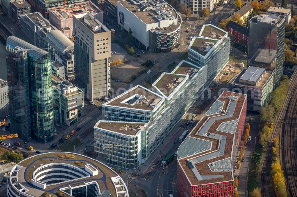 Düsseldorf from above - Construction site to build a new office and commercial building FLOAT between Franzsiusstrasse and Holzstrasse in Duesseldorf in the state North Rhine-Westphalia, Germany