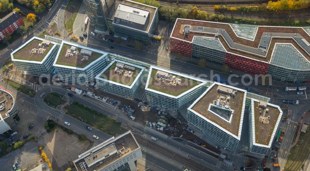 Aerial photograph Düsseldorf - Construction site to build a new office and commercial building FLOAT between Franzsiusstrasse and Holzstrasse in Duesseldorf in the state North Rhine-Westphalia, Germany