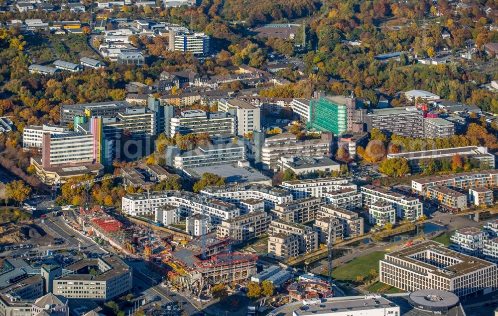 Aerial photograph Essen - Construction site to build a new head office of the Funke media group in the Segerothstrasse in Essen in the state North Rhine-Westphalia