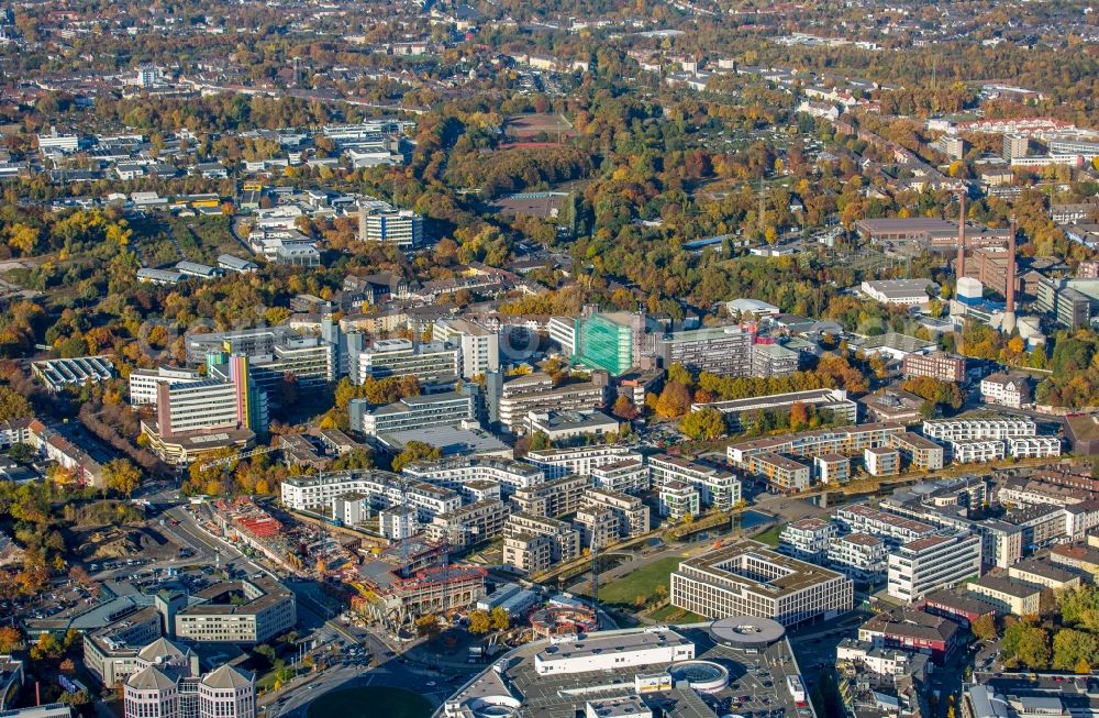 Essen from above - Construction site to build a new head office of the Funke media group in the Segerothstrasse in Essen in the state North Rhine-Westphalia