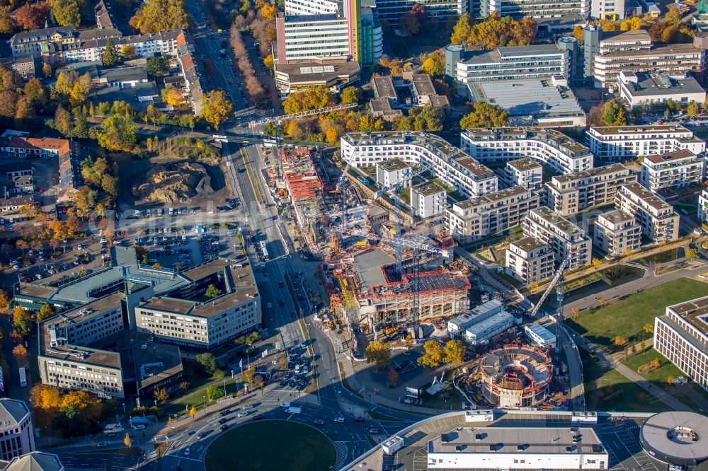 Aerial photograph Essen - Construction site to build a new head office of the Funke media group in the Segerothstrasse in Essen in the state North Rhine-Westphalia