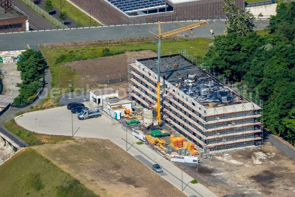 Aerial image Bochum - Construction site to build a new office and commercial building on the site of the popular West Park in Bochum in North Rhine-Westphalia