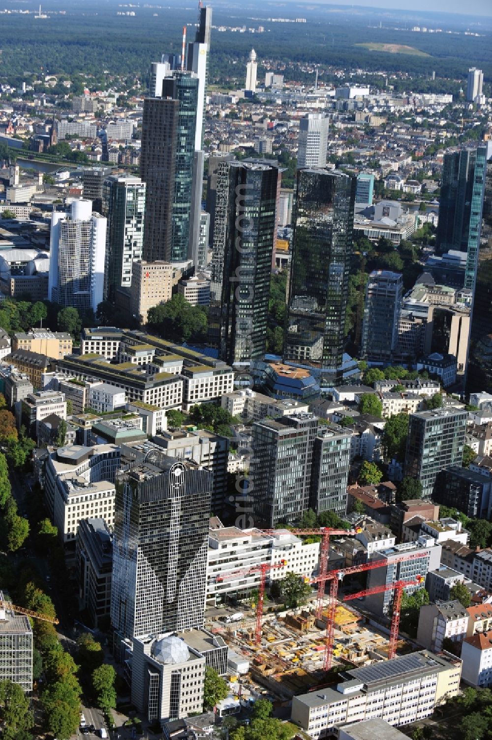 Aerial photograph Frankfurt am Main - Construction site to build a new office and retail building at the high-rise Rhine-Main Center in the center of Frankfurt / Main, Hesse