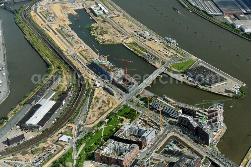 Hamburg from above - Construction site to build a new office and commercial building Intelligent Quarters in of Hafen City in Hamburg, Germany