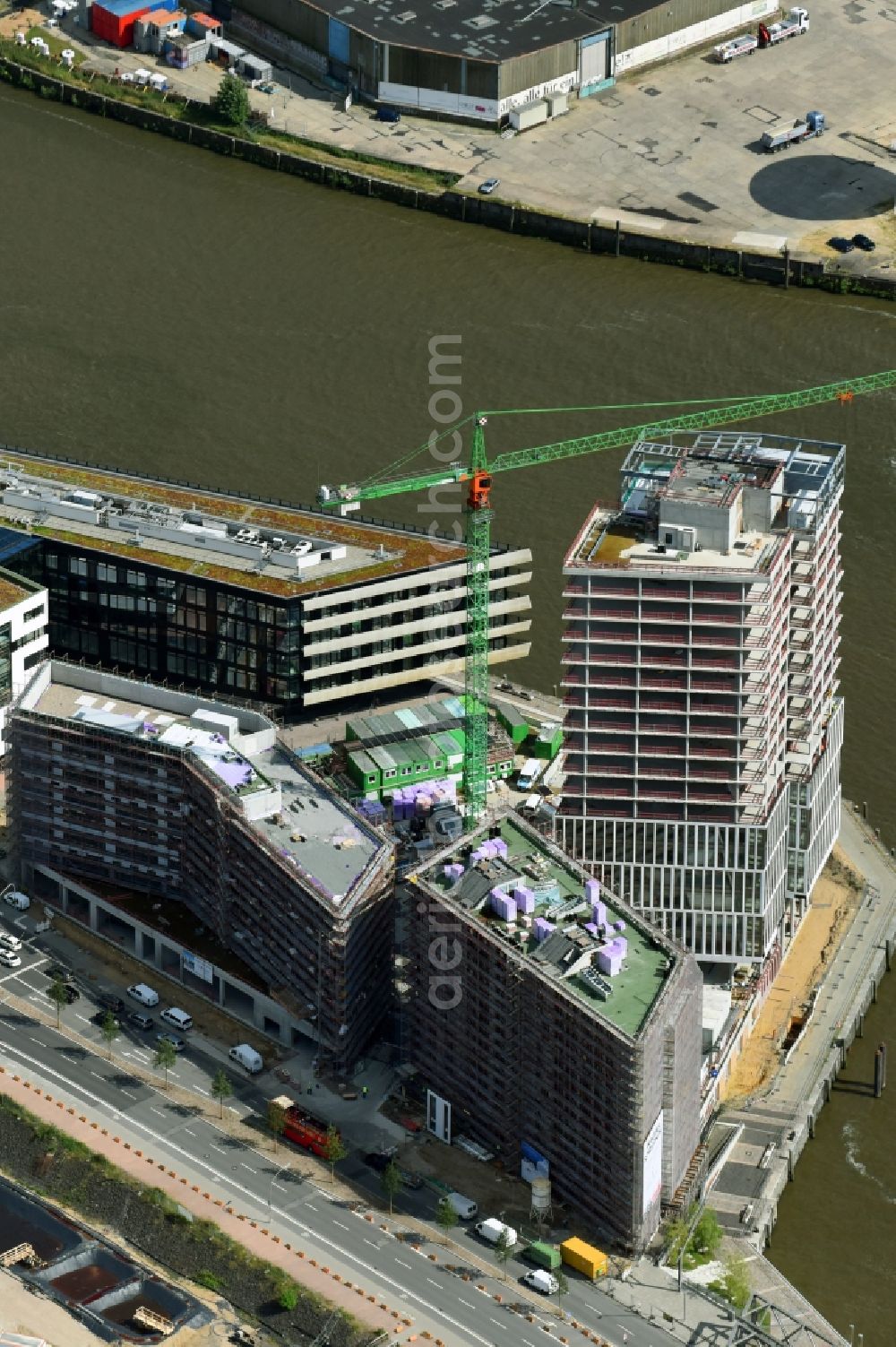 Aerial image Hamburg - Construction site to build a new office and commercial building Intelligent Quarters in of Hafen City in Hamburg, Germany