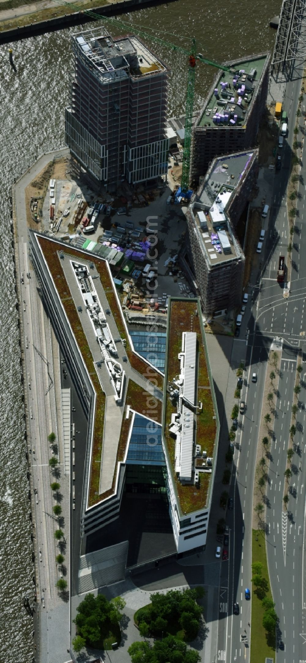 Aerial image Hamburg - Construction site to build a new office and commercial building Intelligent Quarters in of Hafen City in Hamburg, Germany