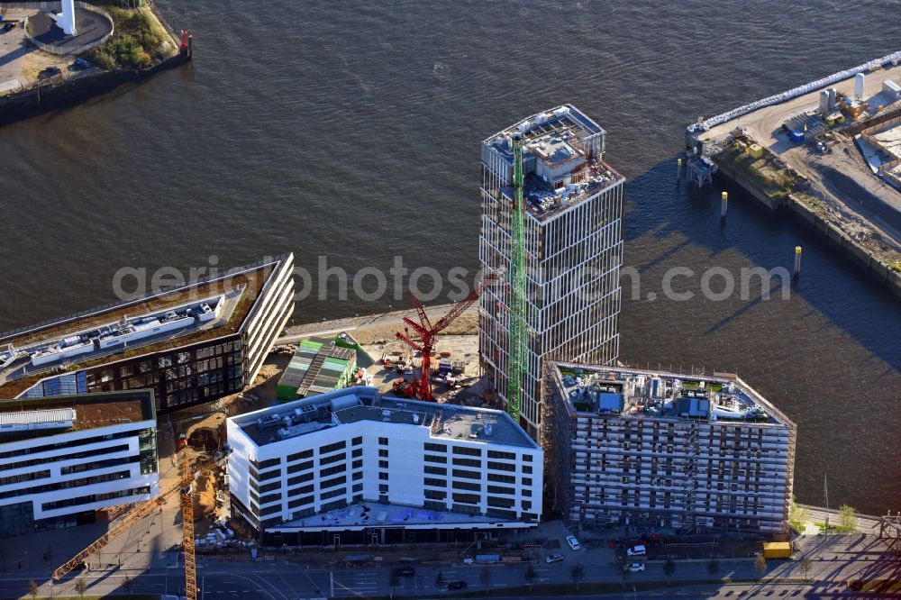 Hamburg from above - Construction site to build a new office and commercial building Intelligent Quarters in of Hafen City in Hamburg, Germany