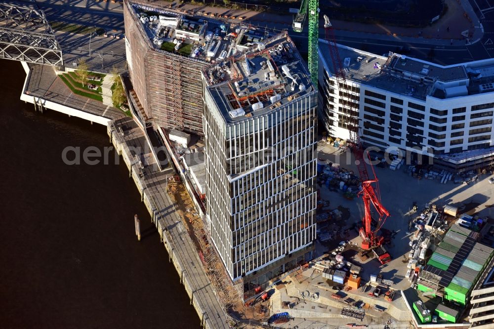 Aerial photograph Hamburg - Construction site to build a new office and commercial building Intelligent Quarters in of Hafen City in Hamburg, Germany