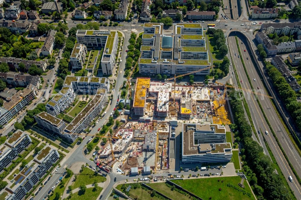 Aerial image Essen - Construction site to build a new office and commercial building at the Messeallee in Essen in North Rhine-Westphalia