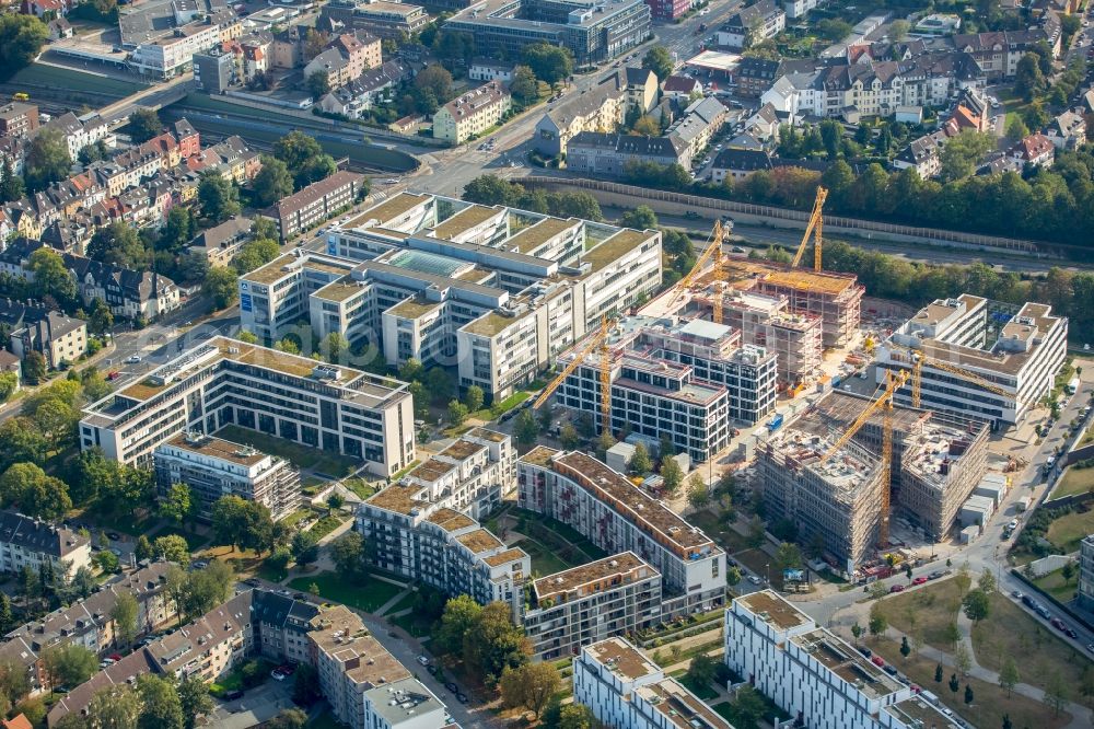 Aerial image Essen - Construction site to build a new office and commercial building Messeallee - Luxemburger Strasse - Strassburger Strasse in Essen in the state North Rhine-Westphalia