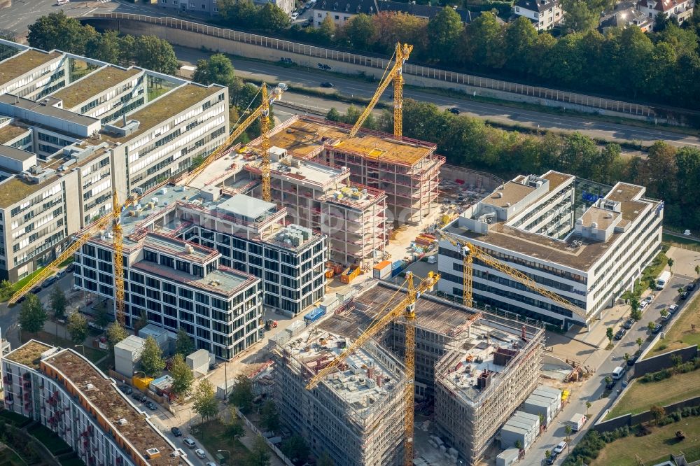 Aerial photograph Essen - Construction site to build a new office and commercial building Messeallee - Luxemburger Strasse - Strassburger Strasse in Essen in the state North Rhine-Westphalia