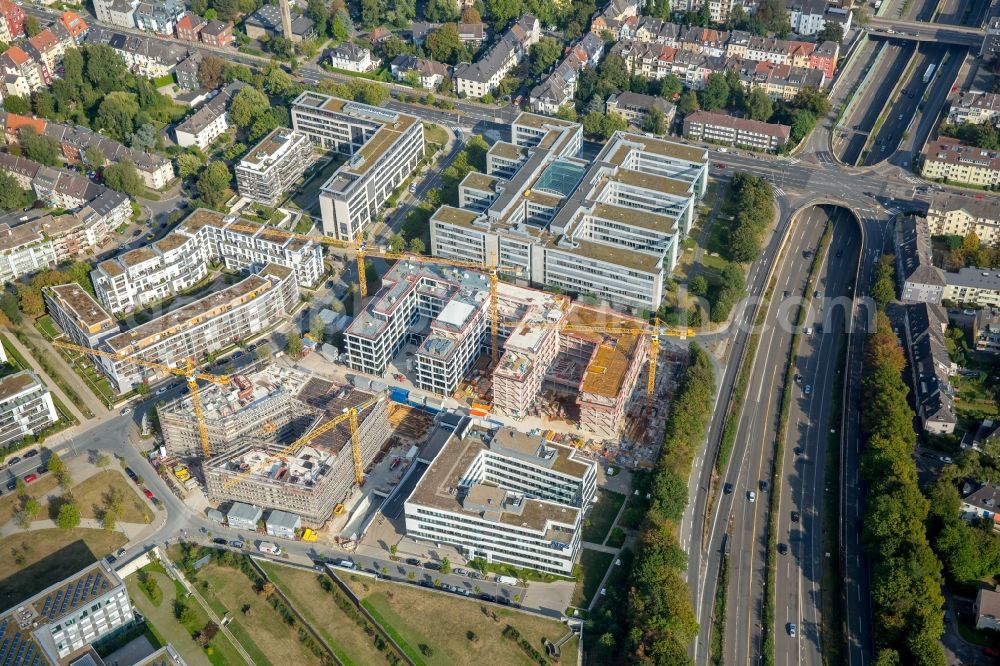 Aerial photograph Essen - Construction site to build a new office and commercial building Messeallee - Luxemburger Strasse - Strassburger Strasse in Essen in the state North Rhine-Westphalia