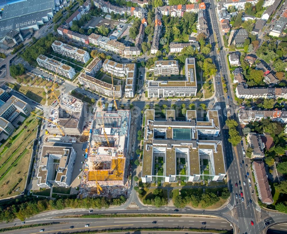 Aerial image Essen - Construction site to build a new office and commercial building Messeallee - Luxemburger Strasse - Strassburger Strasse in Essen in the state North Rhine-Westphalia