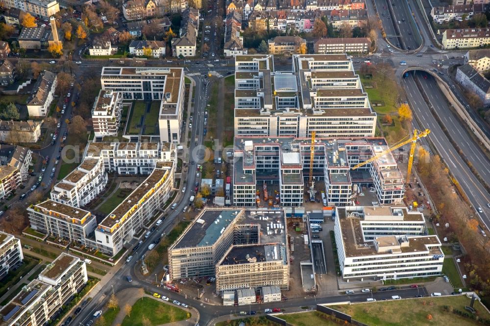 Aerial image Essen - Construction site to build a new office and commercial building Messeallee - Luxemburger Strasse - Strassburger Strasse in Essen in the state North Rhine-Westphalia