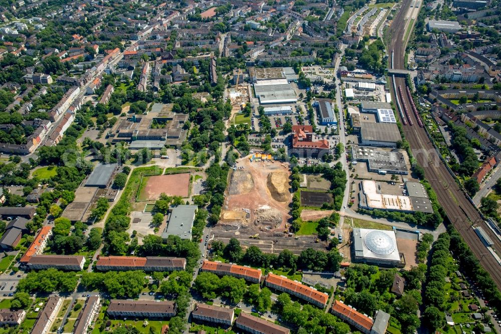 Aerial image Essen - Construction site to build a new office and commercial building of NOWEDA eG pharmacists association at the Heinrich Strunk- street in Essen in North Rhine-Westphalia