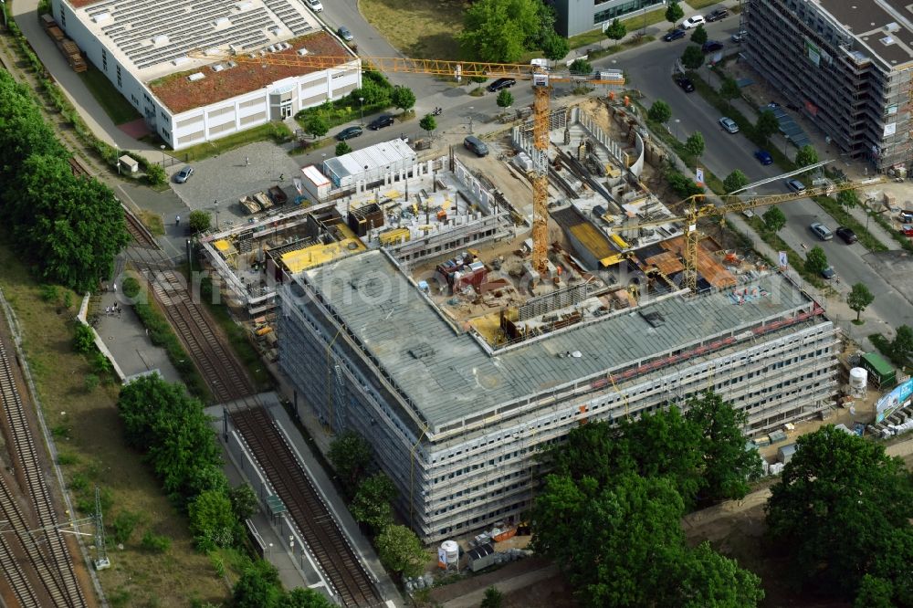 Aerial image Berlin - Construction site to build a new office and commercial building NUBIS on Franz-Ehrlich-Strasse corner Ernst-Augustin-Strasse in the district Adlershof in Berlin