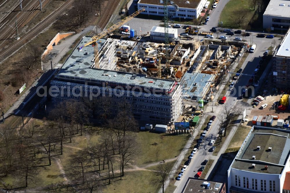 Aerial photograph Berlin - Construction site to build a new office and commercial building NUBIS on Franz-Ehrlich-Strasse corner Ernst-Augustin-Strasse in the district Bezirk Treptow-Koepenick in Berlin