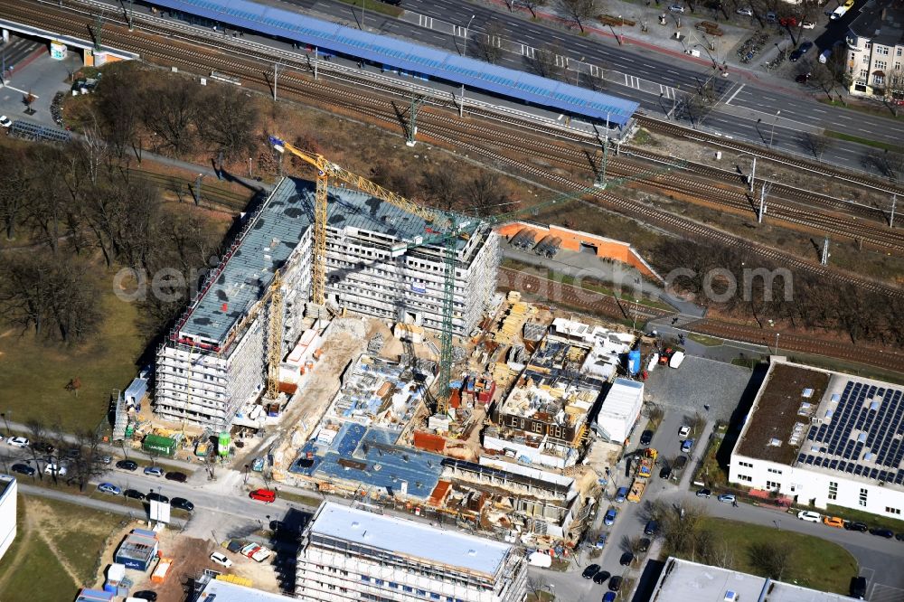 Aerial photograph Berlin - Construction site to build a new office and commercial building NUBIS on Franz-Ehrlich-Strasse corner Ernst-Augustin-Strasse in the district Bezirk Treptow-Koepenick in Berlin