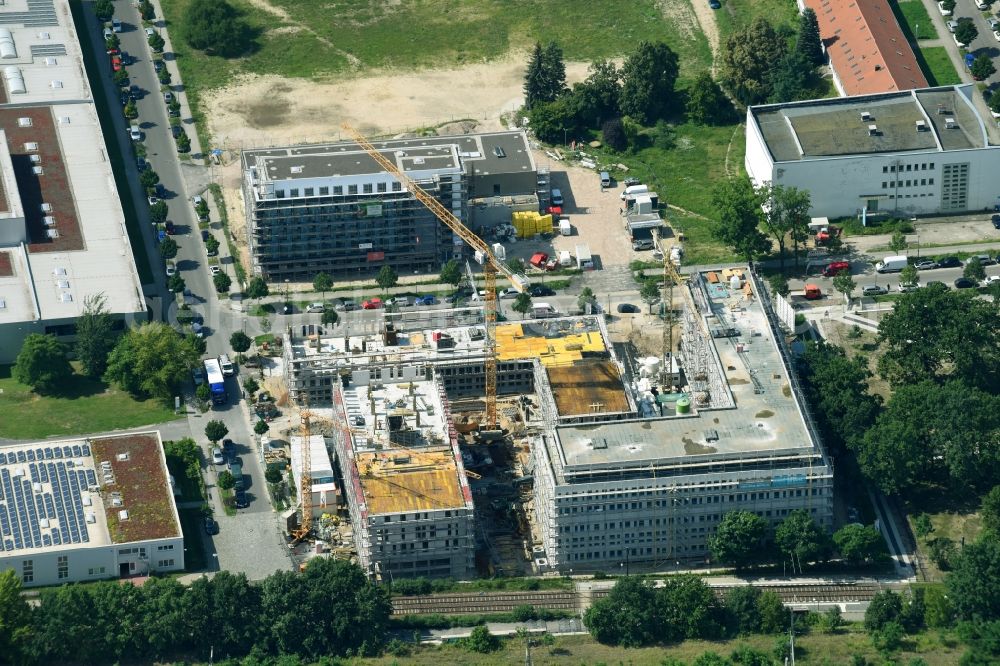 Aerial image Berlin - Construction site to build a new office and commercial building NUBIS on Franz-Ehrlich-Strasse corner Ernst-Augustin-Strasse in the district Bezirk Treptow-Koepenick in Berlin