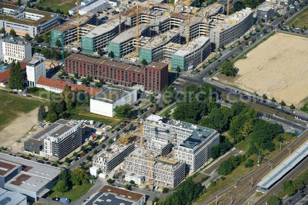 Berlin from above - Construction site to build a new office and commercial building NUBIS on Franz-Ehrlich-Strasse corner Ernst-Augustin-Strasse in the district Bezirk Treptow-Koepenick in Berlin