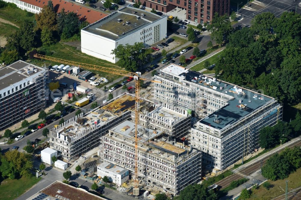 Aerial image Berlin - Construction site to build a new office and commercial building NUBIS on Franz-Ehrlich-Strasse corner Ernst-Augustin-Strasse in the district Bezirk Treptow-Koepenick in Berlin