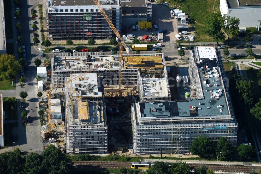 Berlin from above - Construction site to build a new office and commercial building NUBIS on Franz-Ehrlich-Strasse corner Ernst-Augustin-Strasse in the district Bezirk Treptow-Koepenick in Berlin