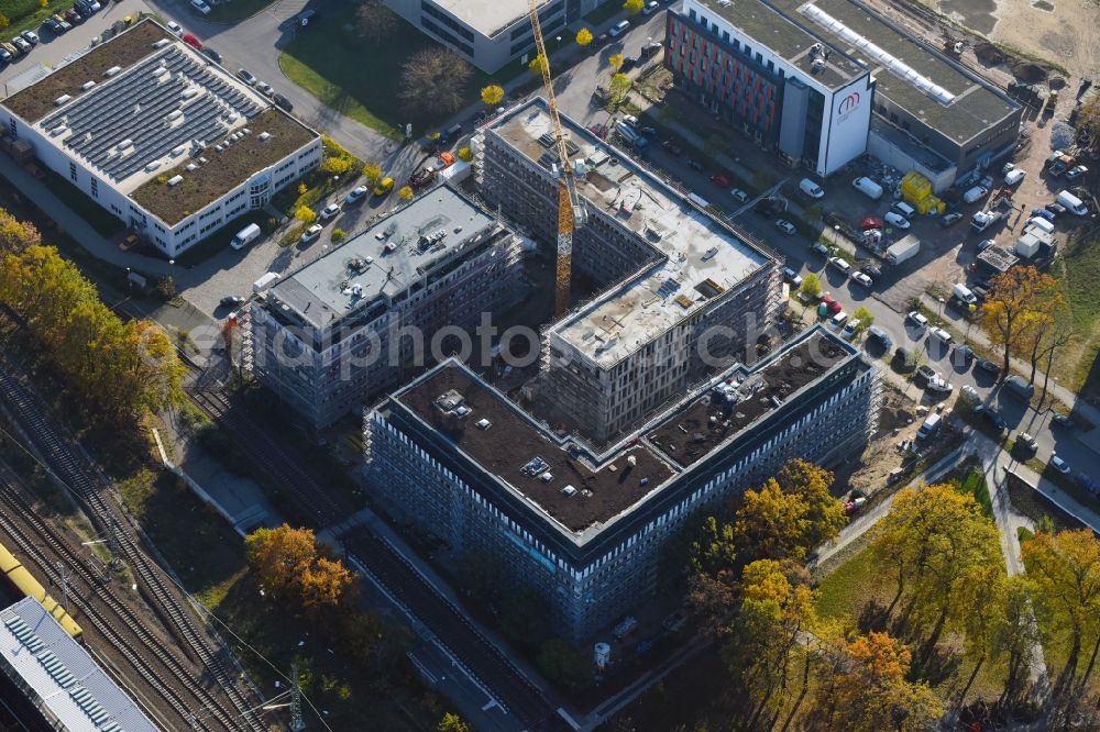 Aerial image Berlin - Construction site to build a new office and commercial building NUBIS on Franz-Ehrlich-Strasse corner Ernst-Augustin-Strasse in the district Bezirk Treptow-Koepenick in Berlin