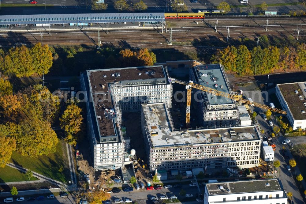 Aerial image Berlin - Construction site to build a new office and commercial building NUBIS on Franz-Ehrlich-Strasse corner Ernst-Augustin-Strasse in the district Bezirk Treptow-Koepenick in Berlin