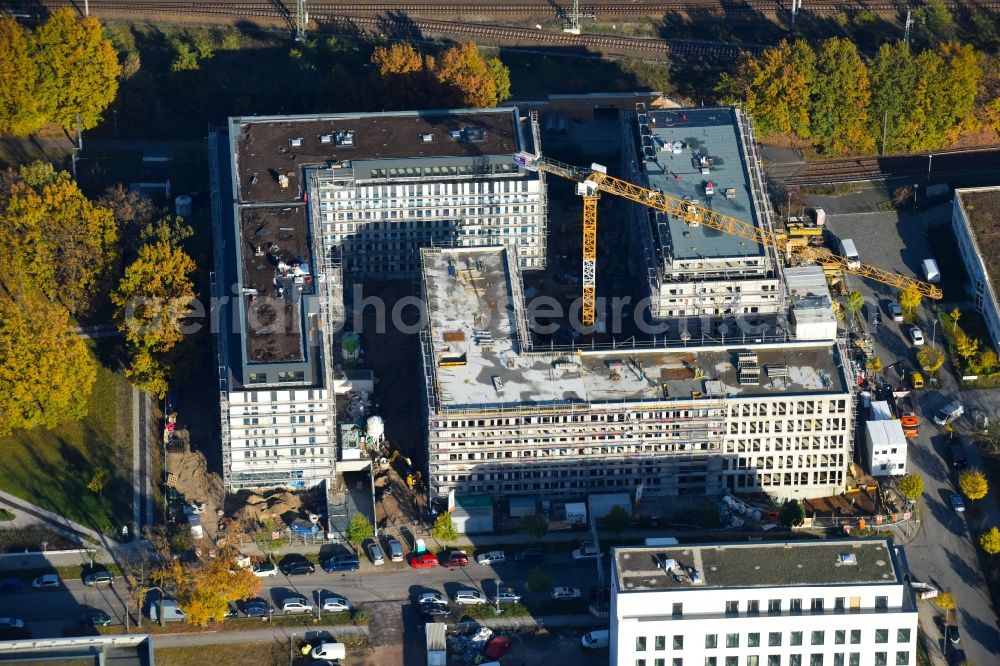 Aerial photograph Berlin - Construction site to build a new office and commercial building NUBIS on Franz-Ehrlich-Strasse corner Ernst-Augustin-Strasse in the district Bezirk Treptow-Koepenick in Berlin