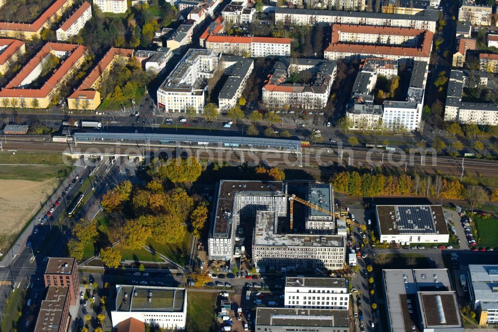 Berlin from above - Construction site to build a new office and commercial building NUBIS on Franz-Ehrlich-Strasse corner Ernst-Augustin-Strasse in the district Bezirk Treptow-Koepenick in Berlin