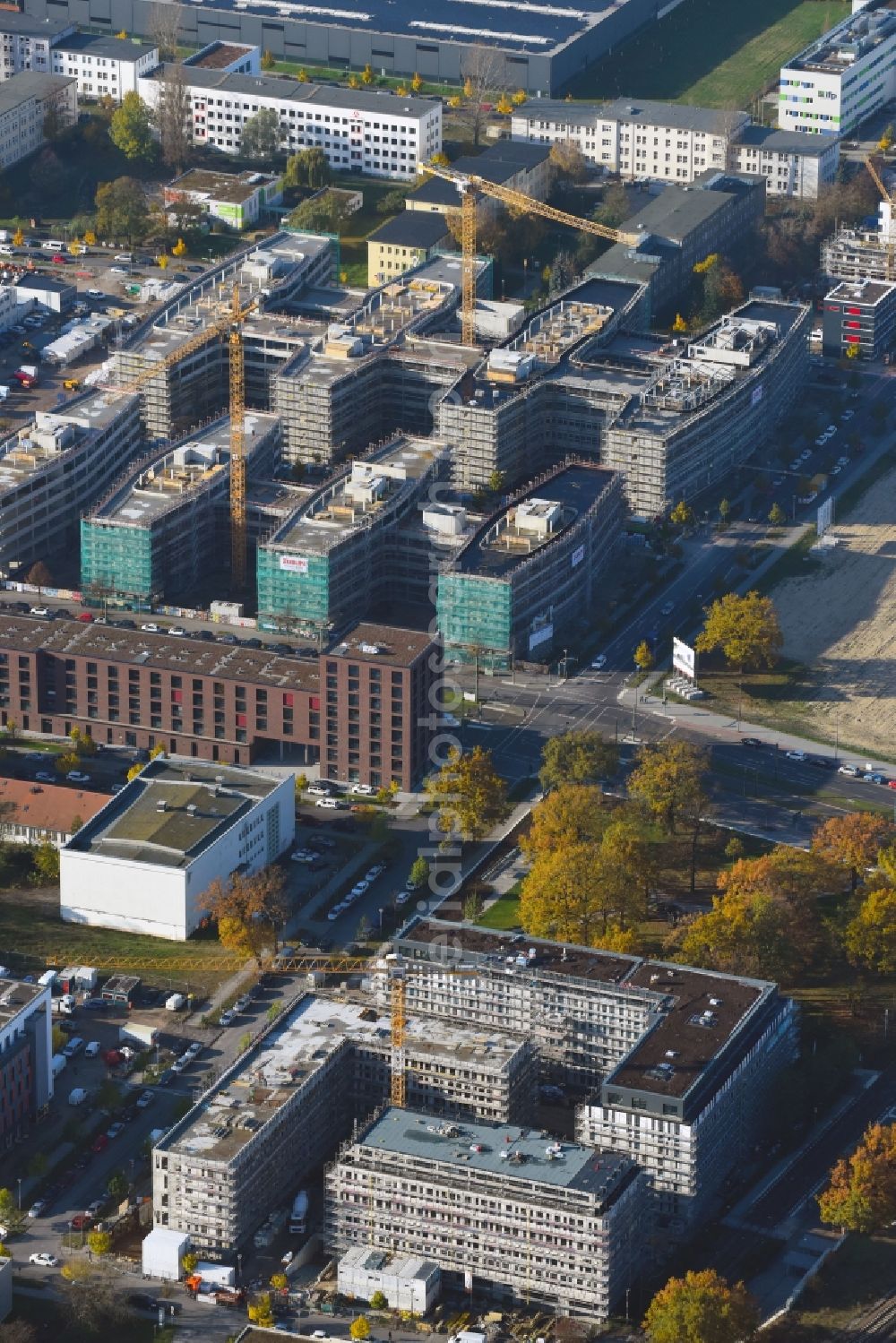 Berlin from the bird's eye view: Construction site to build a new office and commercial building NUBIS on Franz-Ehrlich-Strasse corner Ernst-Augustin-Strasse in the district Bezirk Treptow-Koepenick in Berlin