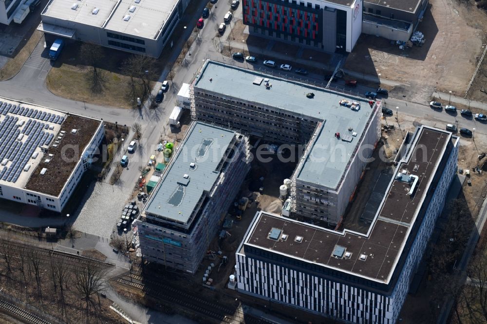 Aerial image Berlin - Construction site to build a new office and commercial building NUBIS on Franz-Ehrlich-Strasse corner Ernst-Augustin-Strasse in the district Bezirk Treptow-Koepenick in Berlin