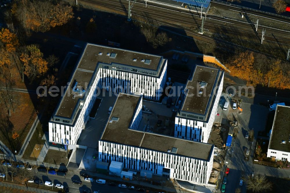 Berlin from above - Construction site to build a new office and commercial building NUBIS on Franz-Ehrlich-Strasse corner Ernst-Augustin-Strasse in the district Bezirk Treptow-Koepenick in Berlin